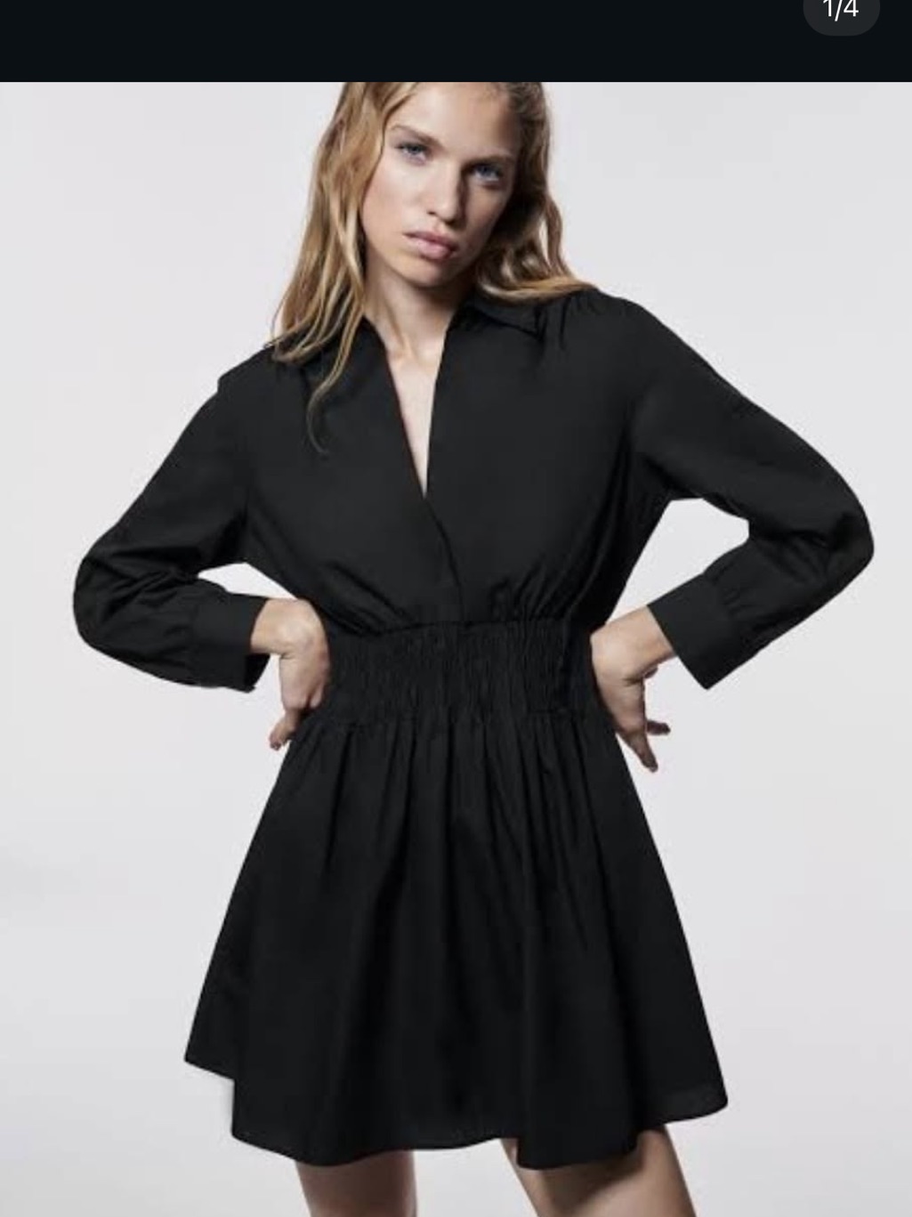 Zara Black Long-Sleeve Cotton Dress